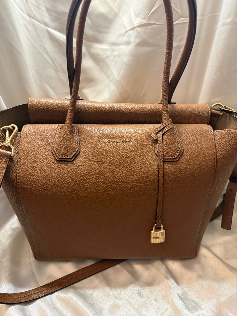 Michael Kors Tan Pebbled Leather Satchel with Gold Hardware